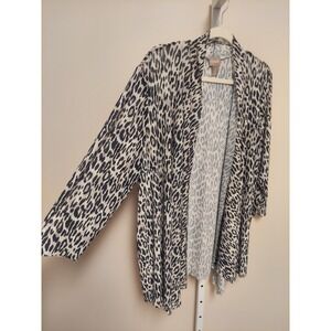 Chicos 3 Animal Print Open Front Cardigan Black White XL Layering Office‎ Chic